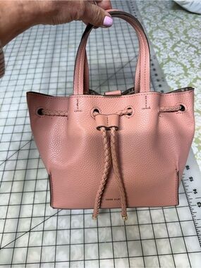 Anne Klein Rose Pink Drawstring Pebbled Leather Mini Tote